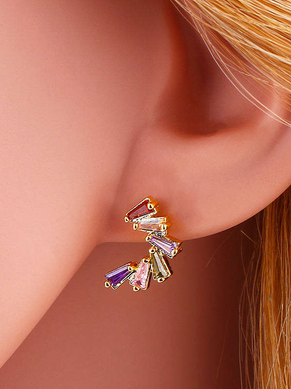 Brass Cubic Zirconia Heart Vintage Stud Earring