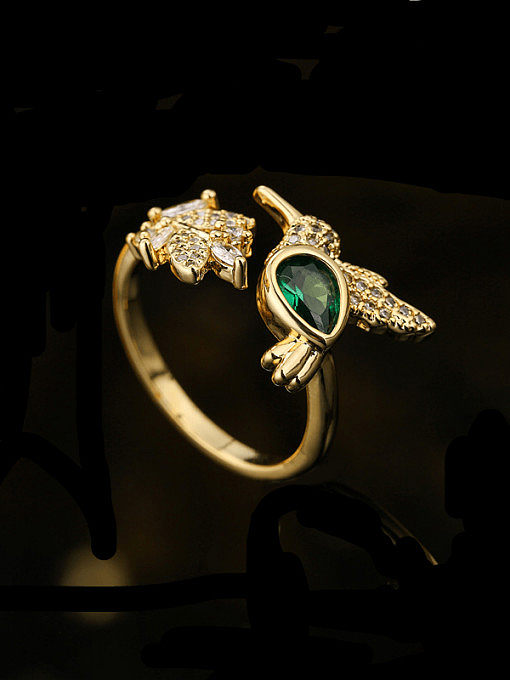 Brass Glass Stone Bird Vintage Band Ring