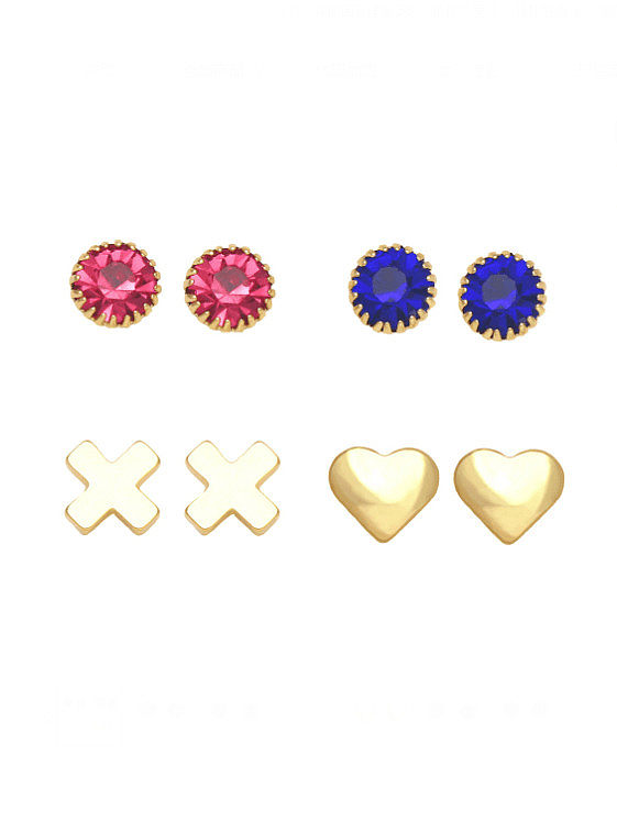 Brass Cubic Zirconia Heart Cross Minimalist Stud Earring