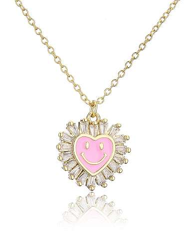 Brass Cubic Zirconia Heart smiley Minimalist Necklace