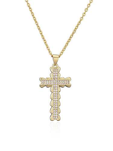 Brass Cubic Zirconia Vintage Cross Pendant Necklace