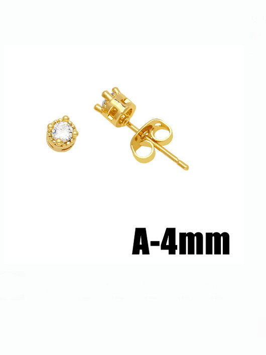 Brass Cubic Zirconia Round Vintage Stud Earring