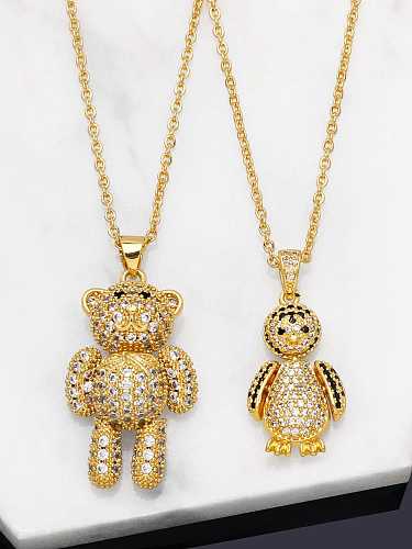 Brass Cubic Zirconia Bear Vintage Necklace