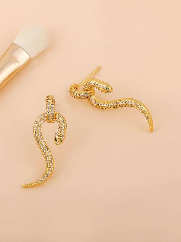 Boucles d'oreilles pendantes vintage serpent en laiton et zircon cubique