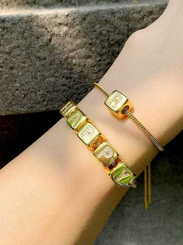Brass Cubic Zirconia square Letter Minimalist Adjustable Bracelet