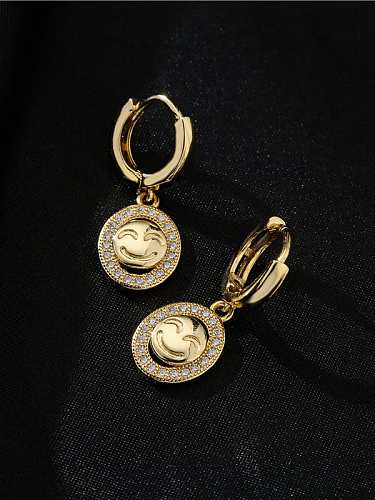 Brass Cubic Zirconia Smiley Vintage Huggie Earring