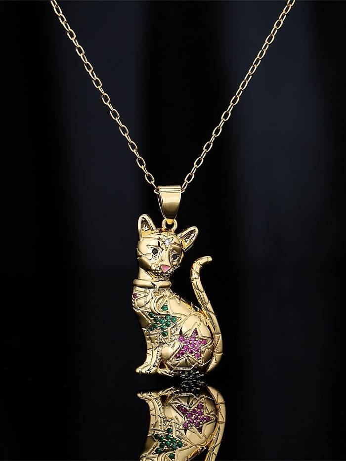 Brass Cubic Zirconia Vintage Animal Tiger Pendant Necklace