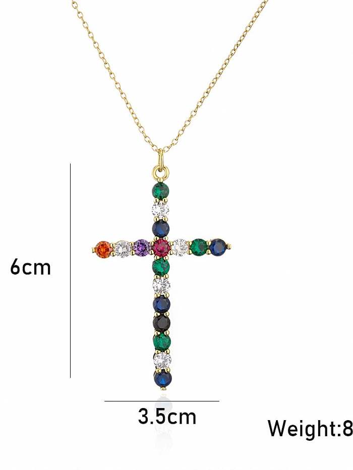 Brass Cubic Zirconia Cross Trend Necklace