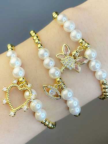 Bracelet en perles d'imitation de coeur en laiton