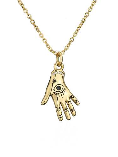Brass Enamel Evil Eye Vintage Hand Of Gold Pendant Necklace