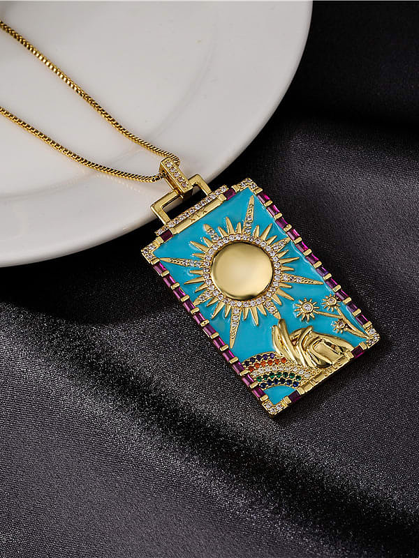 Brass Rhinestone Enamel Geometric Vintage Necklace