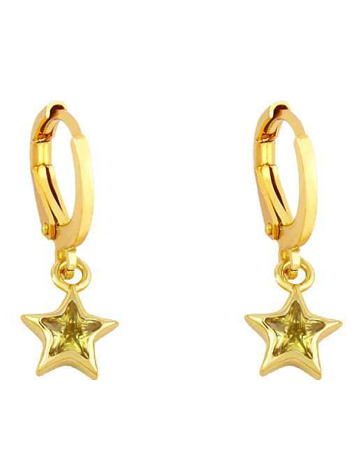 Brass Cubic Zirconia Star Minimalist Huggie Earring