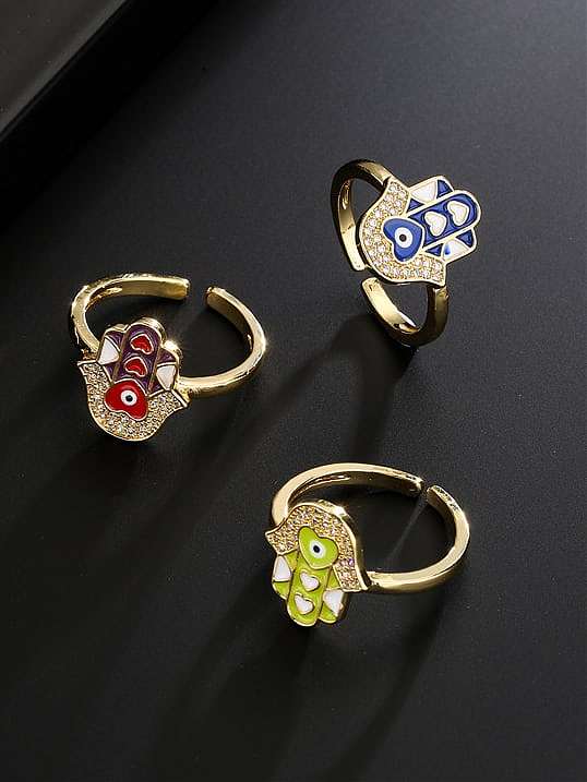 Brass Enamel Cubic Zirconia Hand Of Gold Vintage Band Ring