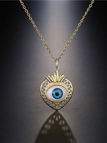 Brass Cubic Zirconia Enamel Evil Eye Hip Hop Heart Pendant Necklace