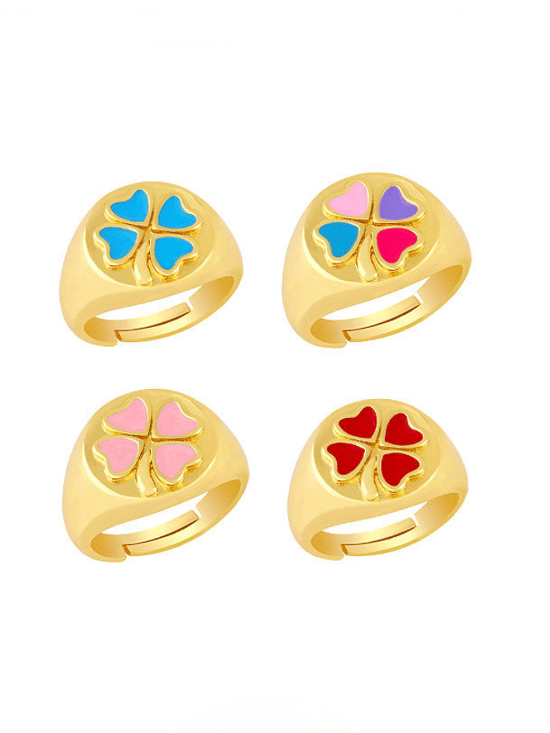 Brass Enamel Clover Vintage Band Ring
