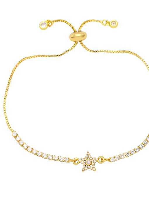 Brass Cubic Zirconia Pentagram Vintage Adjustable Bracelet