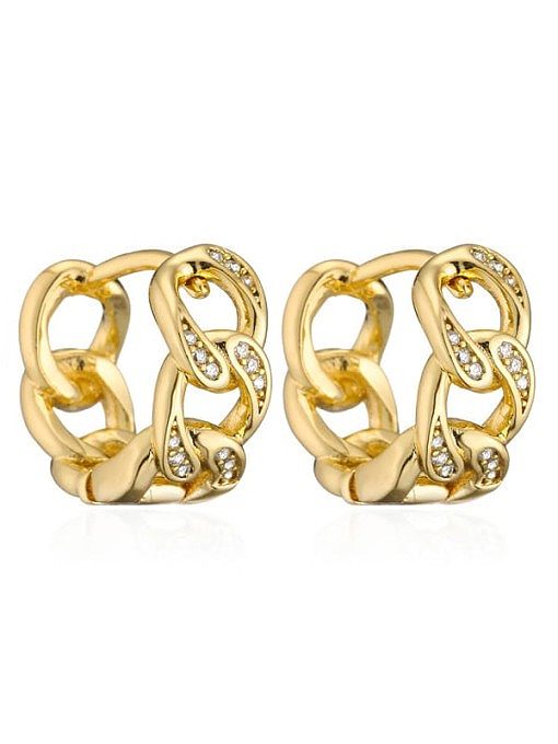 Brass Cubic Zirconia Geometric Vintage Huggie Earring