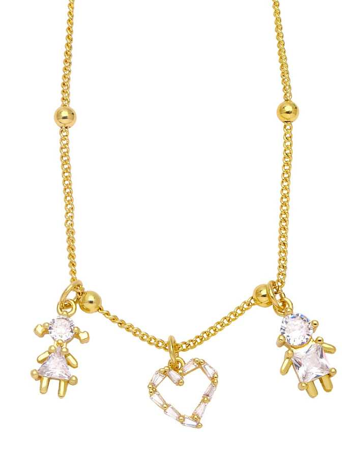 Brass Cubic Zirconia Icon Boy girl Vintage Heart Pendant Necklace
