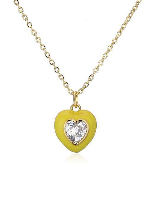 Brass Rhinestone Enamel Trend Heart Pendant Necklace