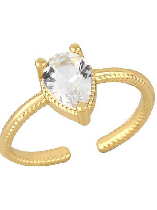 Brass Cubic Zirconia Water Drop Vintage Band Ring