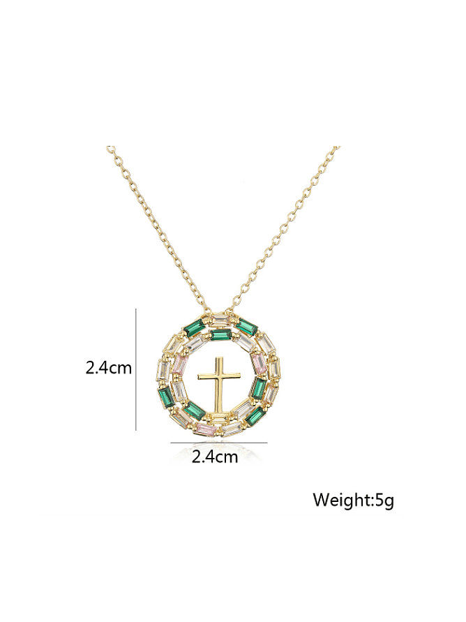 Brass Cubic Zirconia Cross Ethnic Necklace