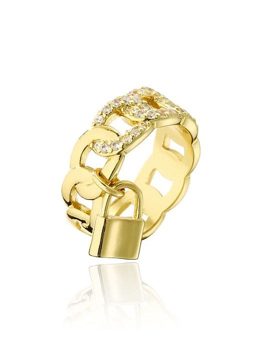 Brass Cubic Zirconia Locket Minimalist Geometric Chain Band Ring
