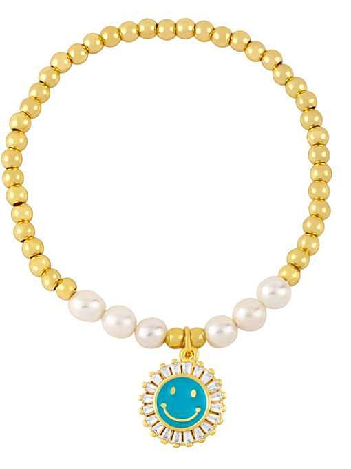 Brass Imitation Pearl Enamel Smiley Trend Beaded Bracelet