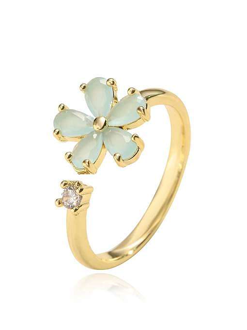 Brass Cubic Zirconia Flower Classic Band Ring