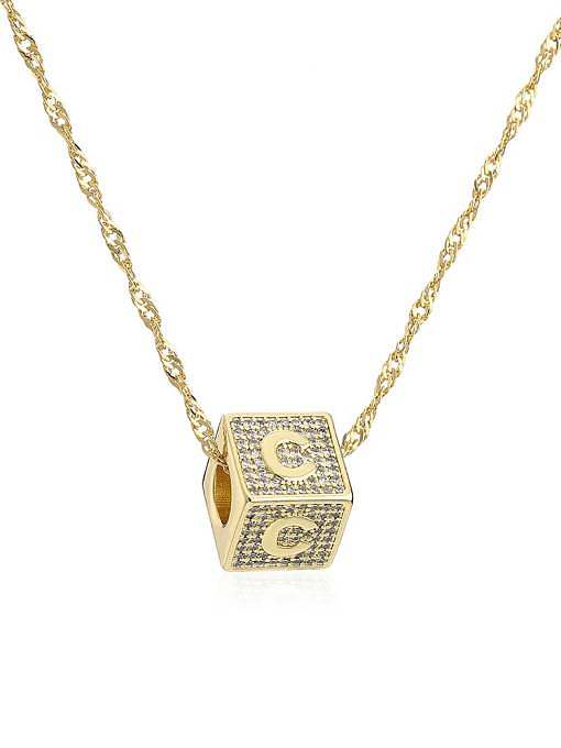 Brass Cubic Zirconia Square Hip Hop Letter Pendant Necklace