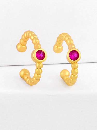 Brass Glass Stone Geometric Vintage Stud Earring