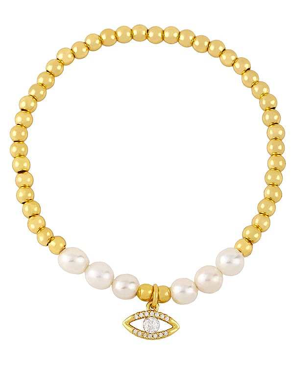 Brass Imitation Pearl Heart Vintage Beaded Bracelet