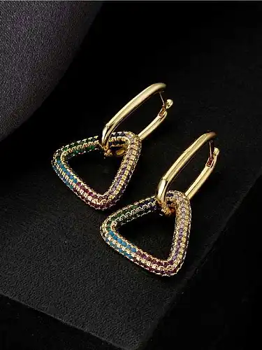 Brass Cubic Zirconia Triangle Vintage Drop Earring