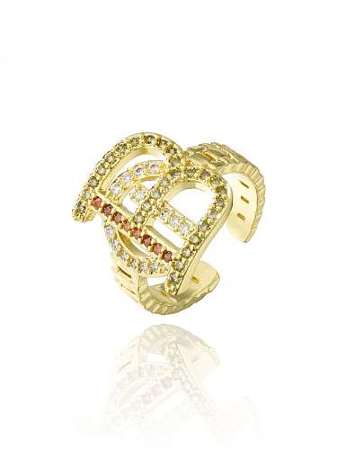 Brass Cubic Zirconia Letter Vintage Band Ring
