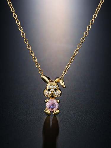 Brass Cubic Zirconia Cute Rabbit Pendnat Necklace