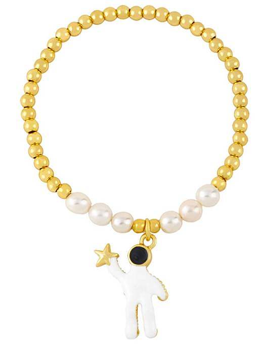 Bracelet perlé vintage irrégulier en émail de perle d'imitation en laiton