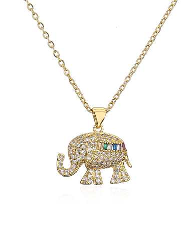 Brass Cubic Zirconia Vintage Elephant Pendant Necklace