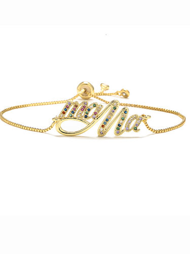 Brass Cubic Zirconia Letter Vintage Adjustable Bracelet