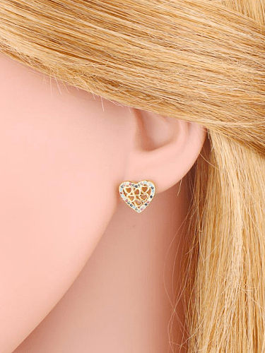 Brass Cubic Zirconia Geometric Heart Cute Stud Earring