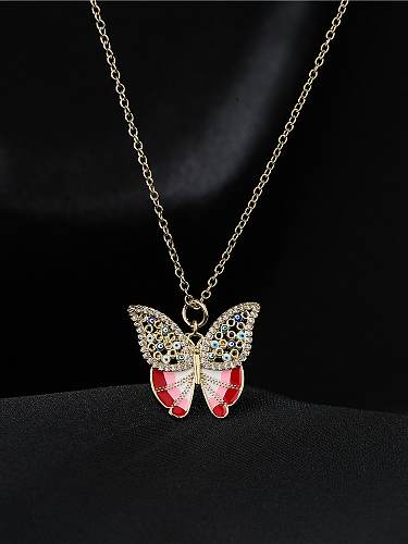 Brass Cubic Zirconia Enamel Butterfly Trend Necklace