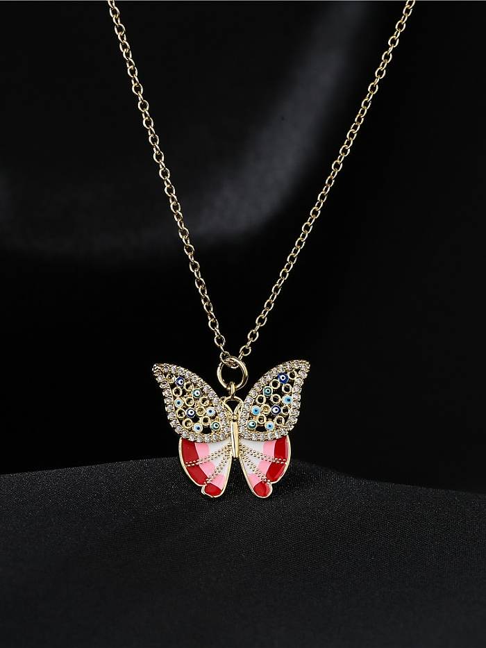 Brass Cubic Zirconia Enamel Butterfly Trend Necklace
