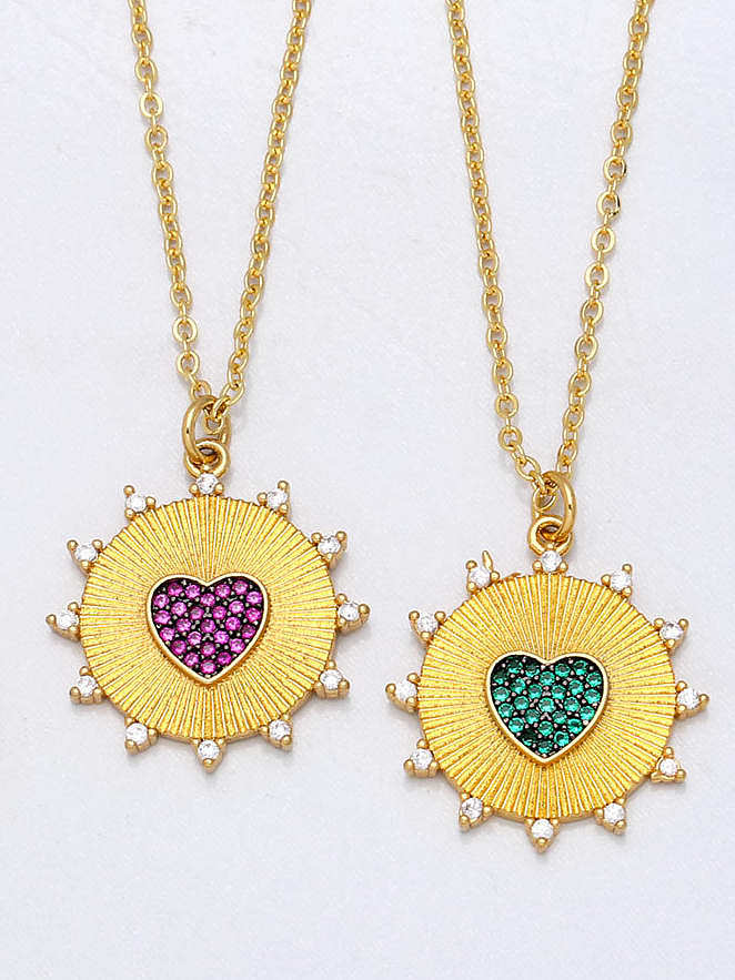 Brass Cubic Zirconia Heart Vintage Round Pendant Necklace