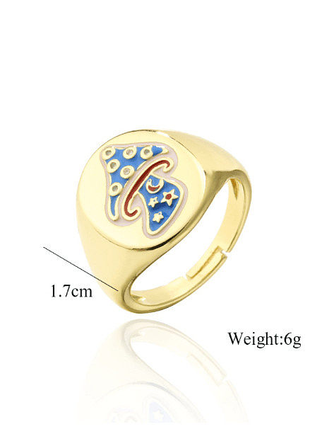 Brass Enamel Geometric Mushroom Vintage Band Ring