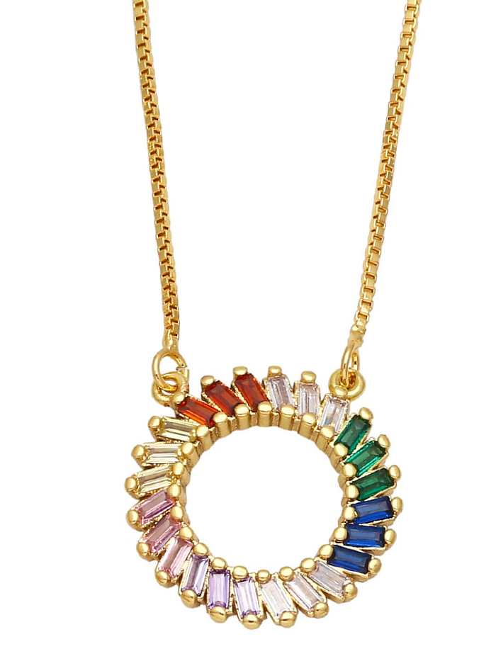 Brass Cubic Zirconia Minimalist Rainbow Round Pendant Necklace