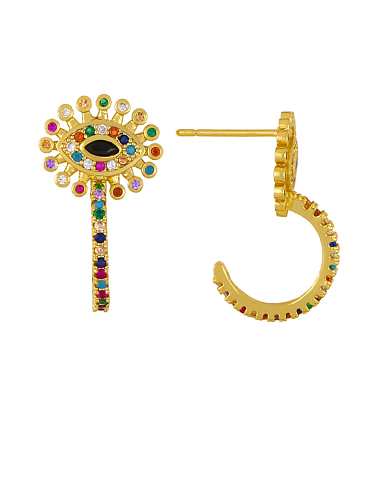 Brass Cubic Zirconia Rainbow Vintage Huggie Earring