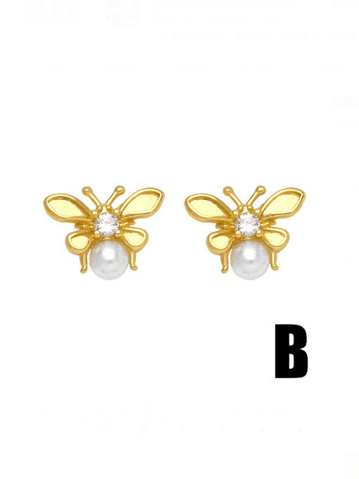 Brass Cubic Zirconia Heart Cute Stud Earring