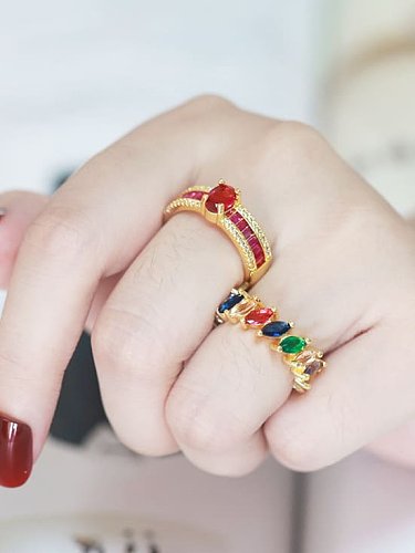 Brass Cubic Zirconia Geometric Vintage Band Ring