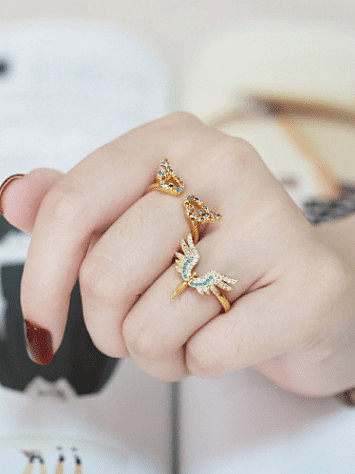 Brass Cubic Zirconia Wing Vintage Band Ring