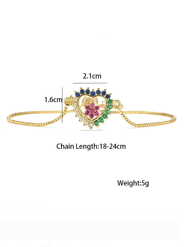 Bracelet Réglable Vintage Cubic Zirconia Coeur en Laiton