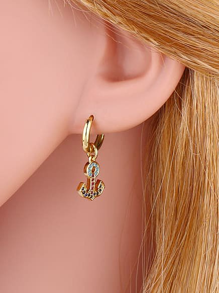 Brass Cubic Zirconia Anchor Ethnic Huggie Earring