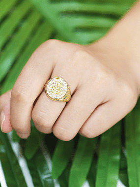Brass Cubic Zirconia Geometric Vintage Band Ring